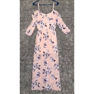 As U Wish Floral Pink Purple Full Length Poly Womens XS Dress Long